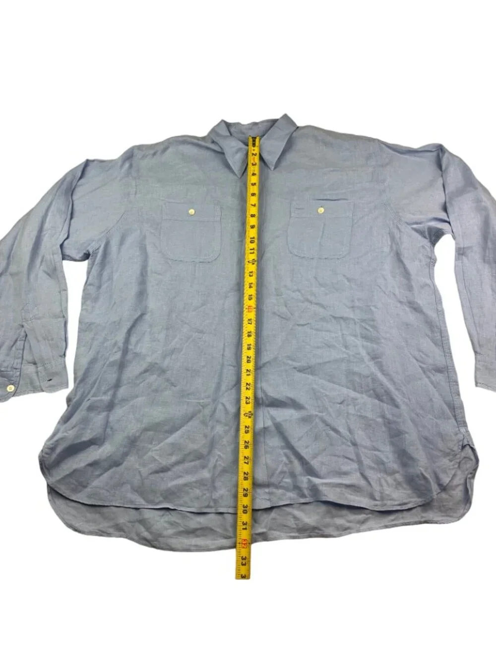 VTG Polo Ralph Lauren Men's 100% Linen L/S Button Work Shirt Light Blue • XL
